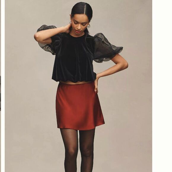 ANTHROPOLOGIE NWT Maeve Puff-Sleeve Velvet Blouse- S - Picture 2 of 10